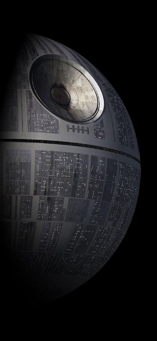 death star, star wars, black background, art