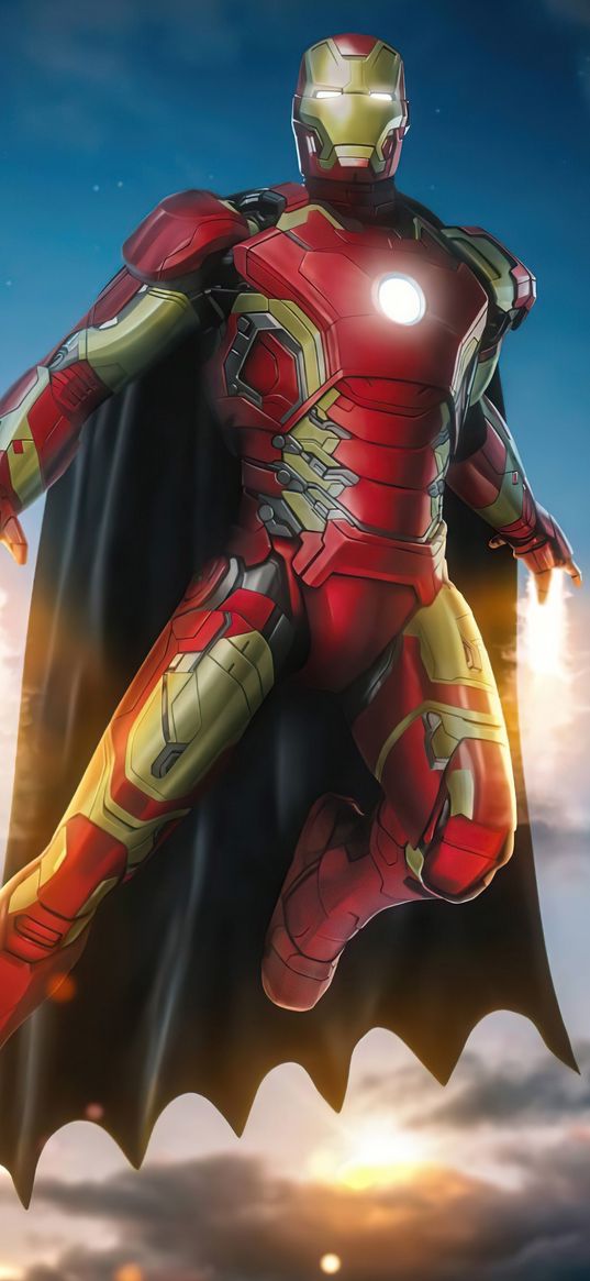 iron man, marvel, hero, clouds