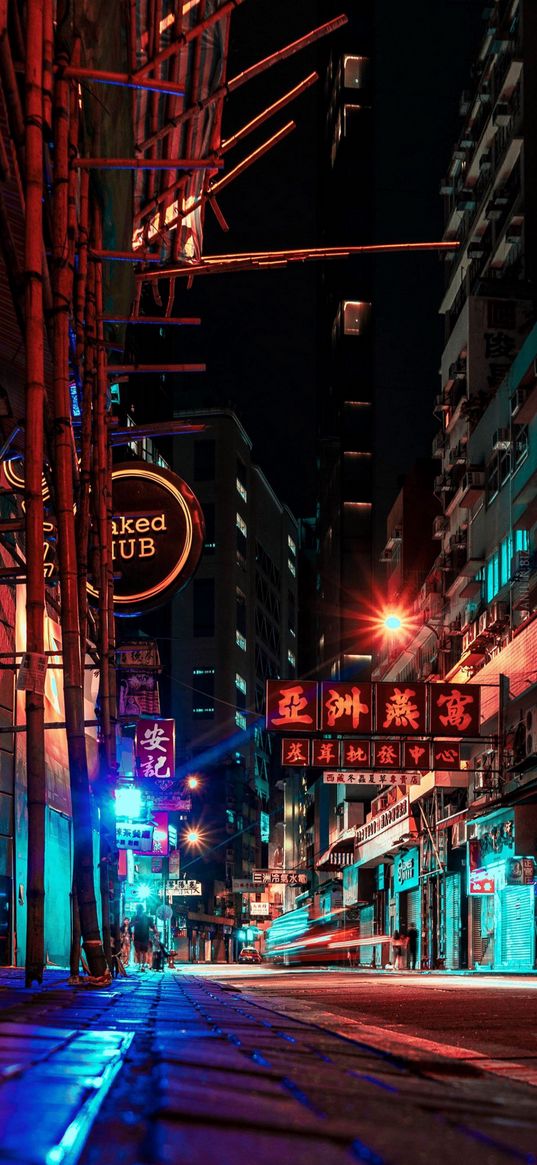 street, people, advertising, hieroglyphs, signs, neon, night