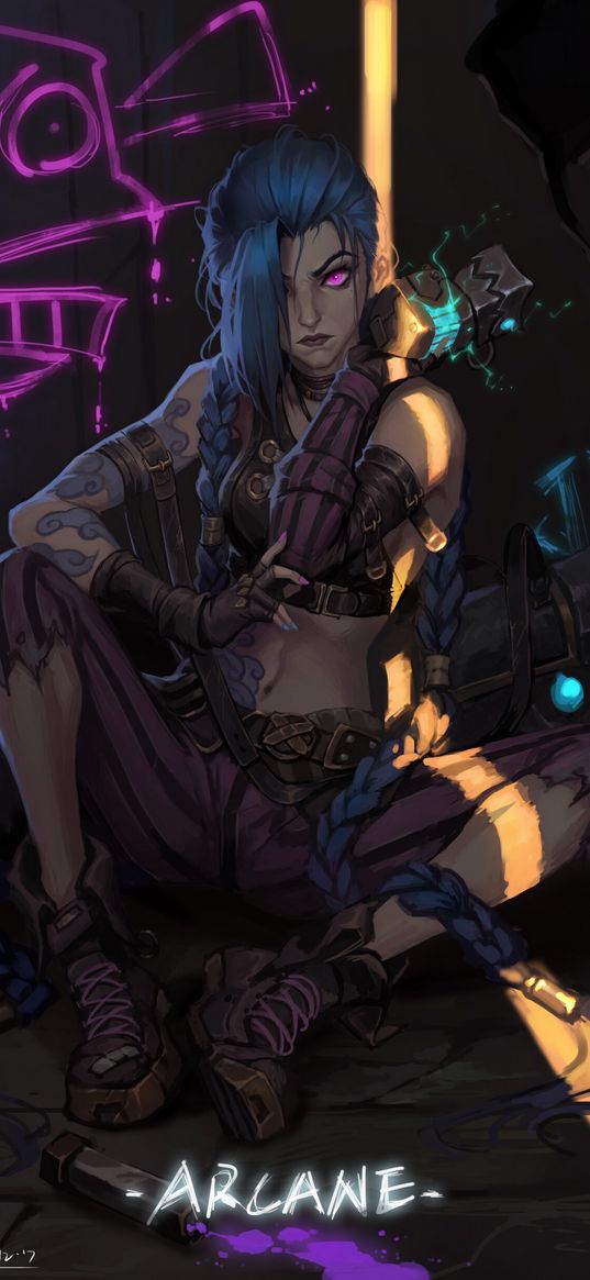 jinx, arcane, league of legends, weapon, graffiti