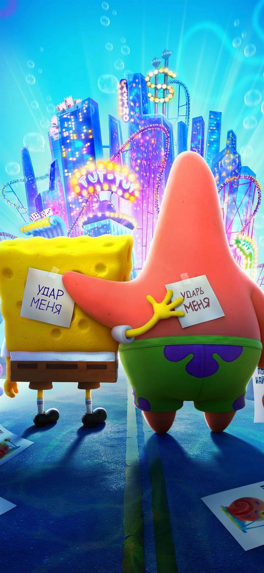 spongebob, patrick, cartoon, stickers, city