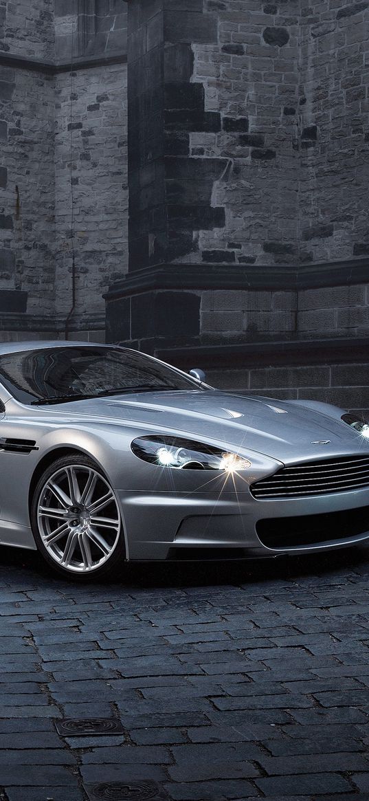 aston martin, dbs, 2008, silver metallic, side view, auto, home, street