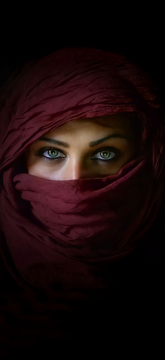 girl, veil, eyes, dark