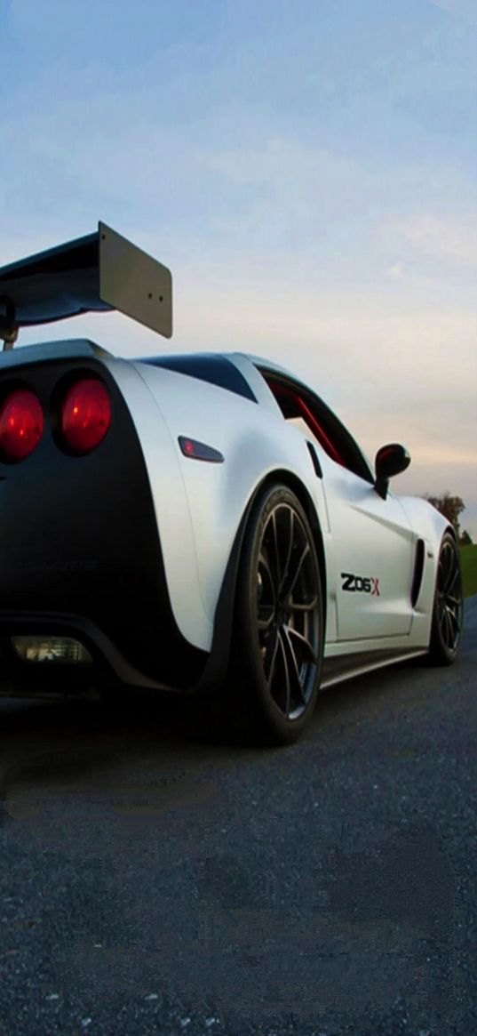 chevrolet corvette, car, white, rear lights