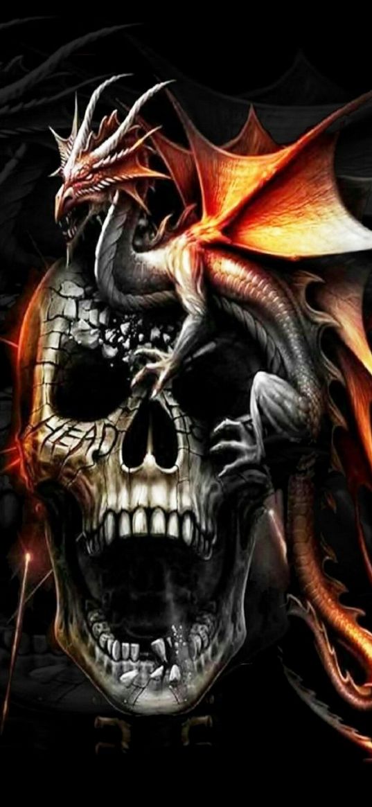 skull, skeleton, scream, dragon, dark, destruction