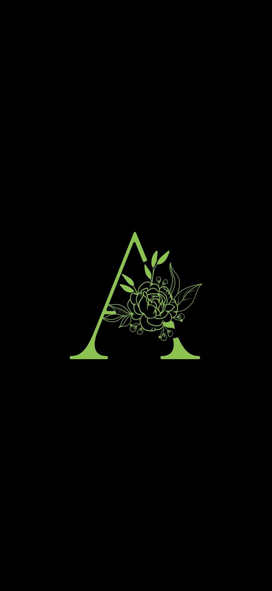 a, letter a, rose, flower, green, black background