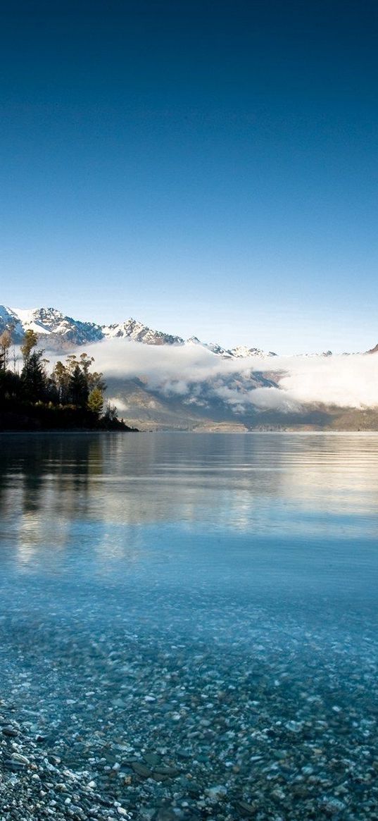 lake, mountains, coast, water, transparent, freshness