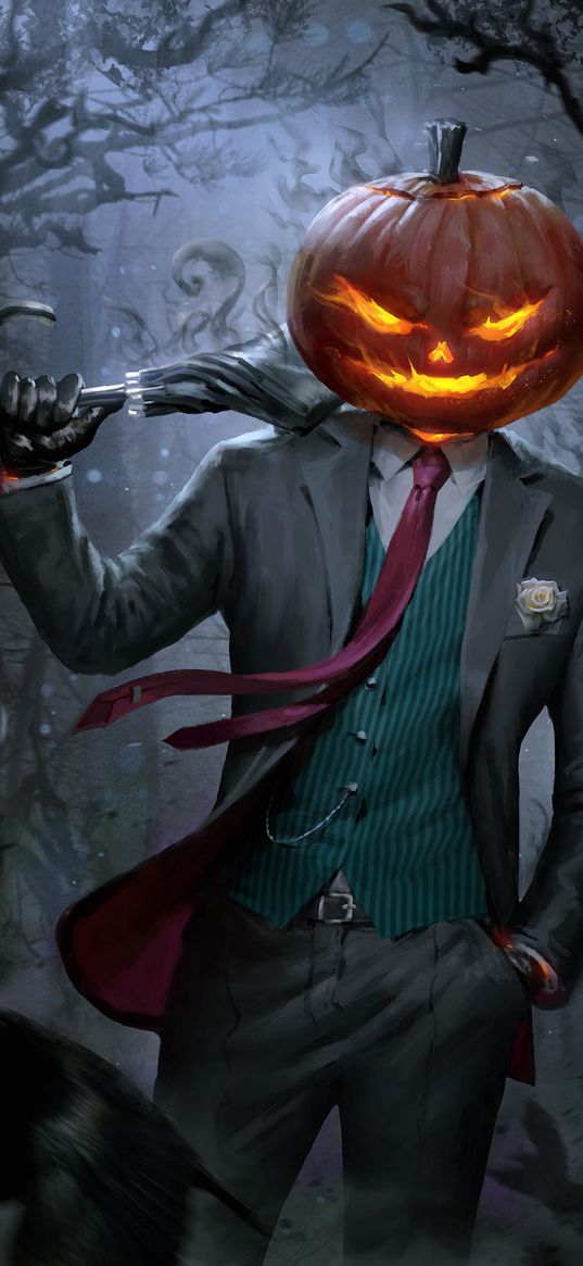 halloween, pumpkin, man, costume, umbrella, monsters