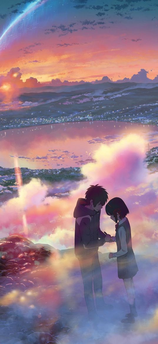 cartoon, anime, romantic, your name, sunset