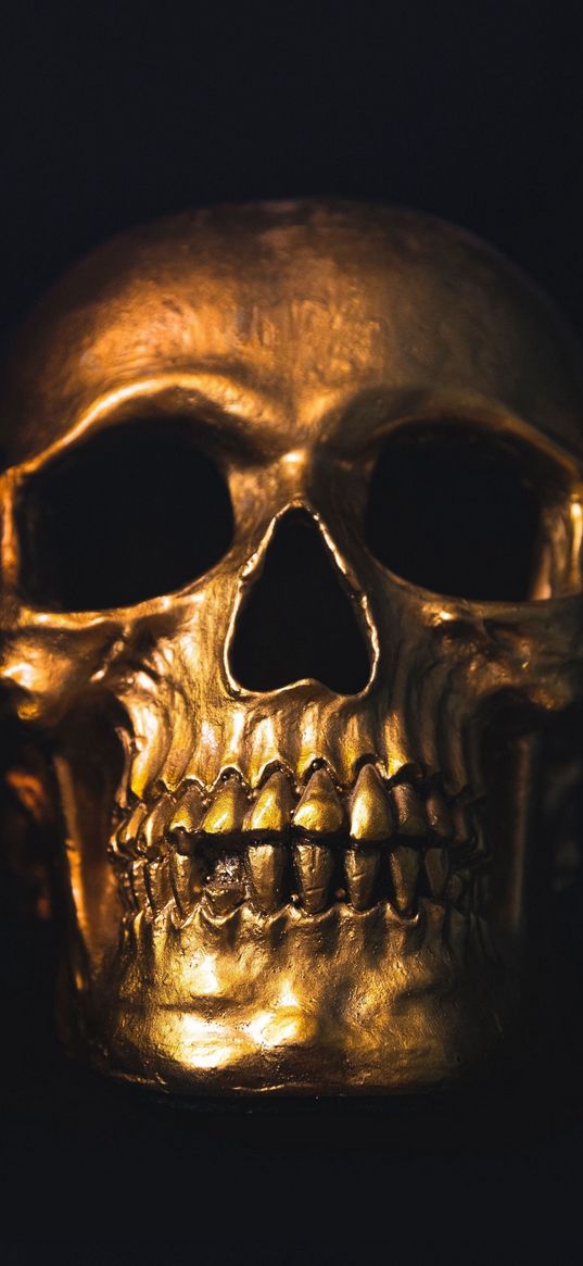 skull, golden skull, black background