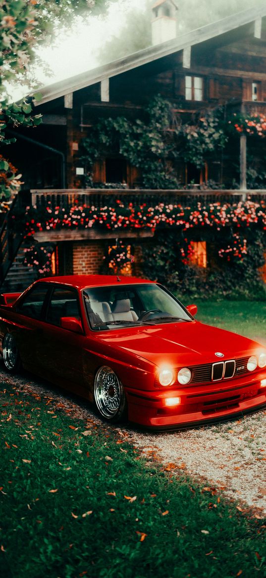 bmw, car, old car, drift, red