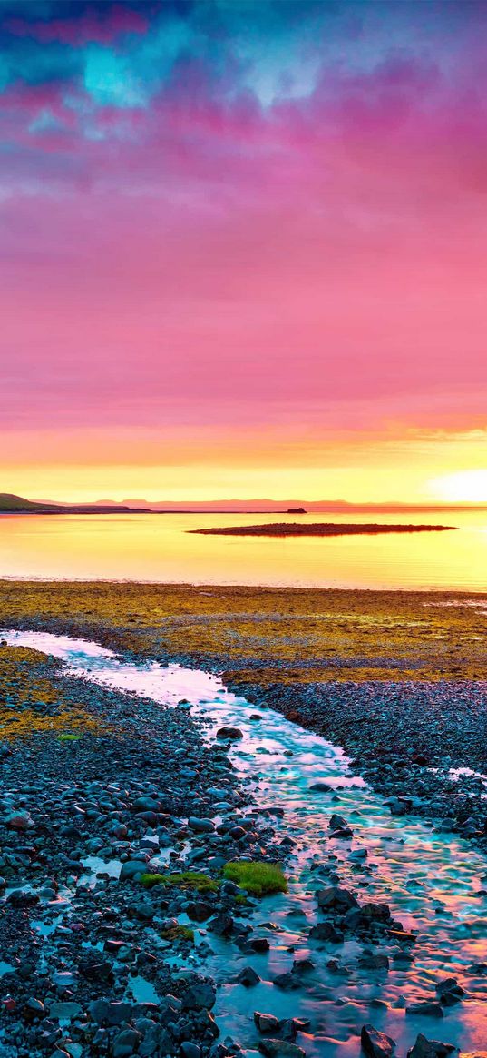 river, water, pink sky