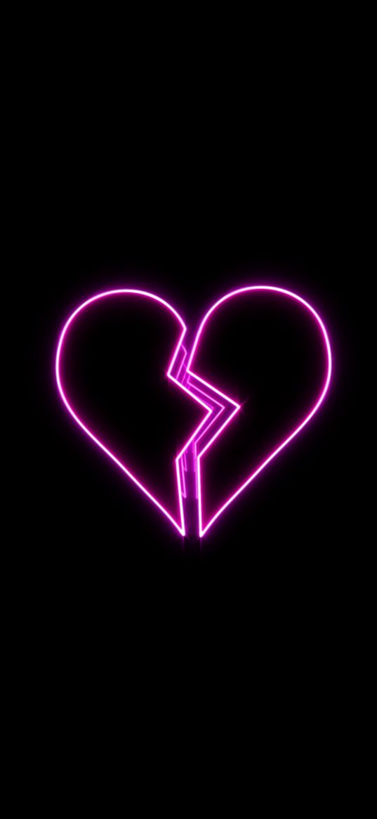 heart, broken, neon, pink, black background