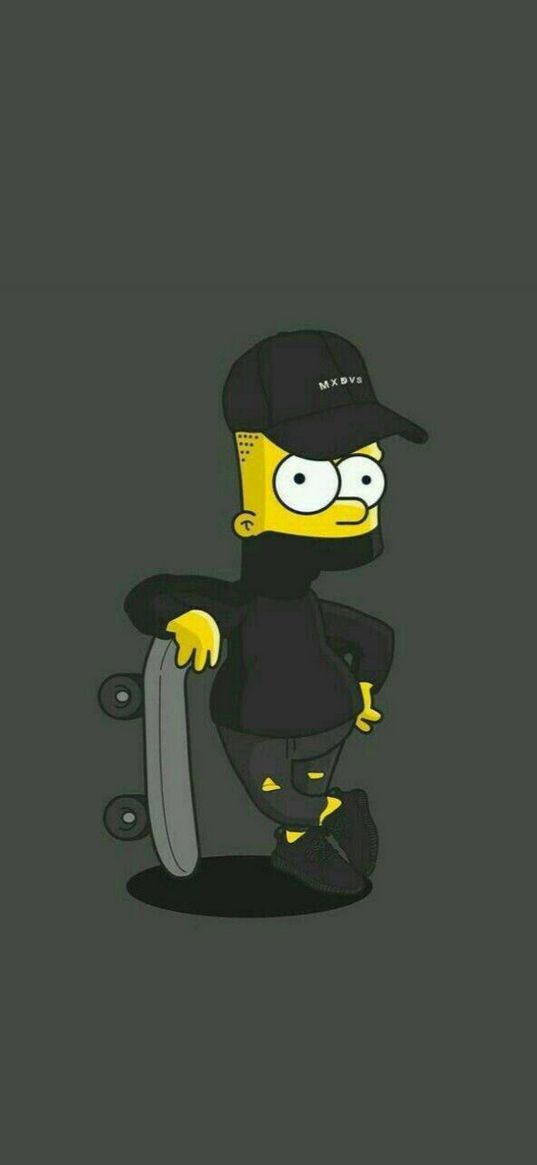 bart simpson, the simpsons, skateboard, cap, mask, black, art