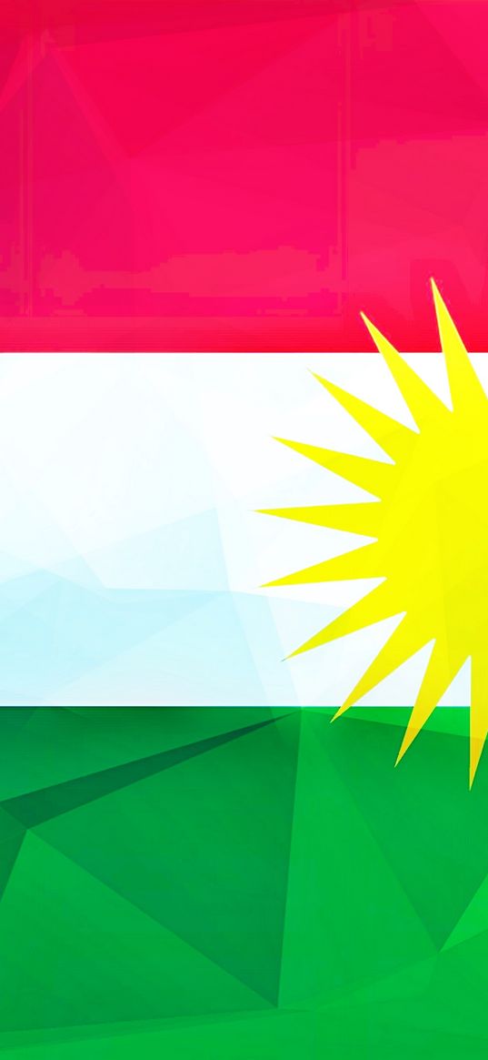 kurdistan, flag of kurdistan, flag, yazidi flag, green, white, pink, sun