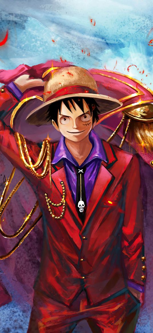 luffy, one peace, anime, red, art