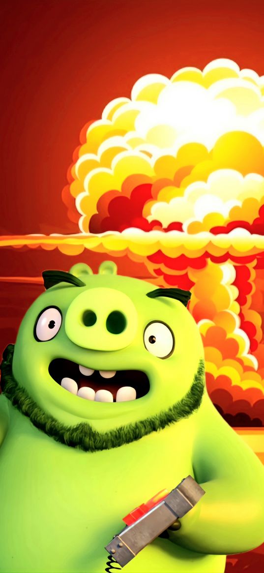 angry birds, pig, green, cartoon, explosion