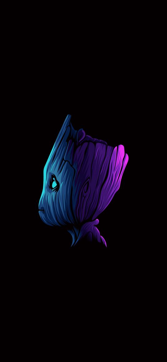 groot, character, neon, head, black background