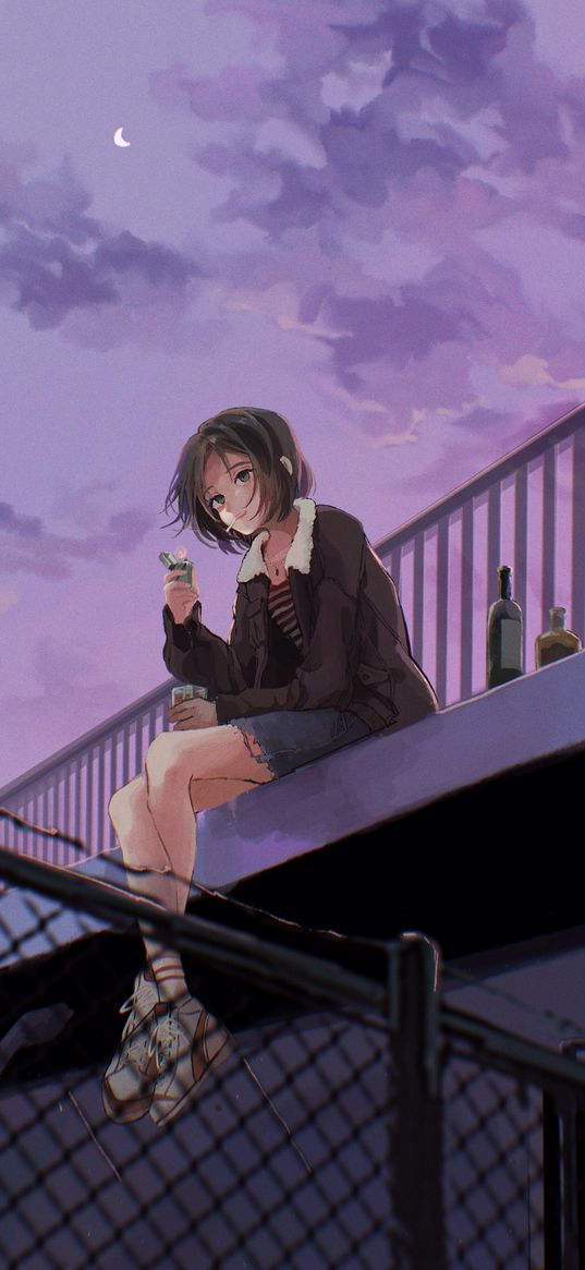 anime, girl, art, sky, cloud, dark hair