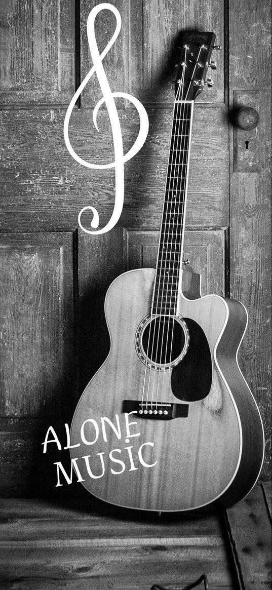 guitar, music, treble clef, bw, black and white