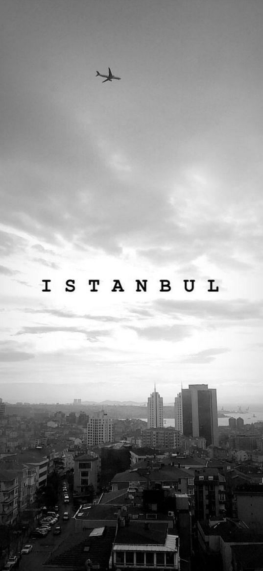 istanbul, turkey, city, plane, bw, black and white, inscription, text