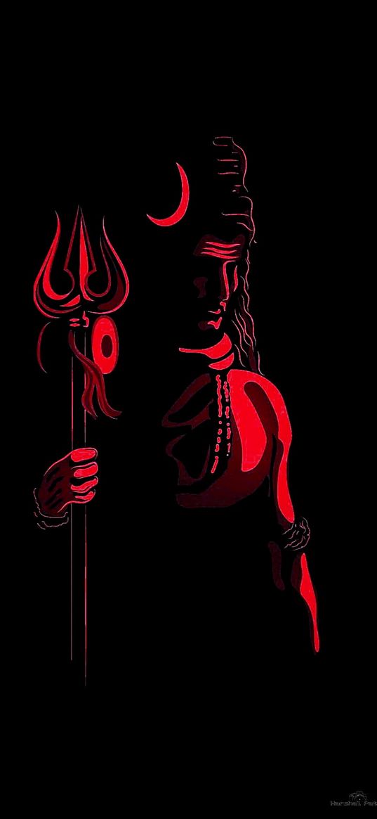 mahadev, trident, red, black, art