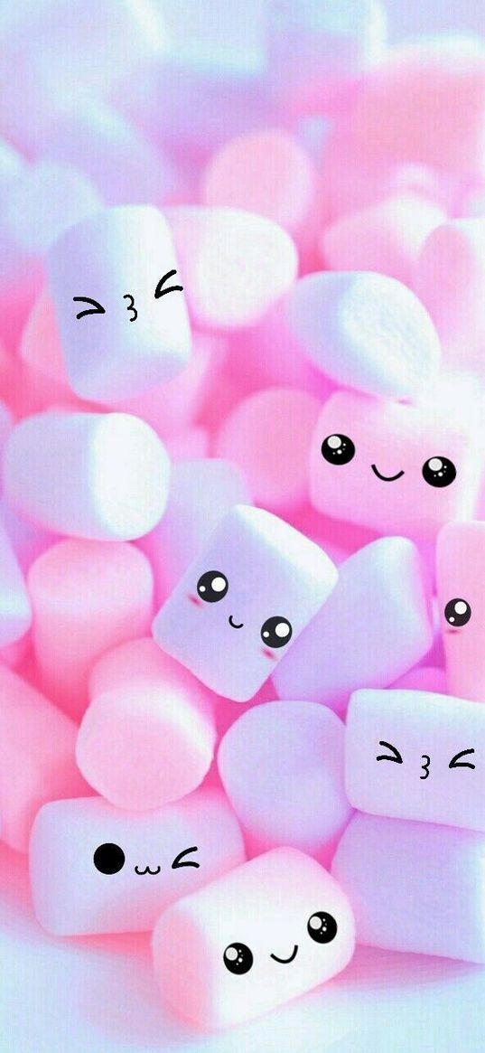 marshmallows, smiles, faces, pink