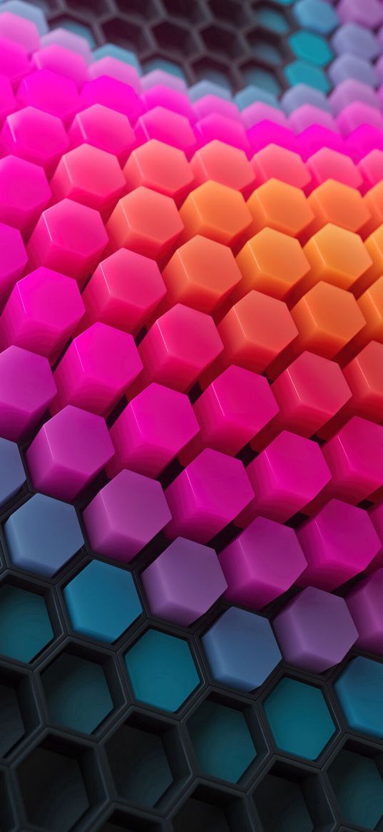 honeycomb, 3d, abstraction, geometry, colorful