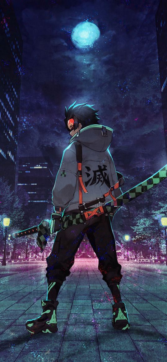 anime, darkness, city, night, cyberpunk