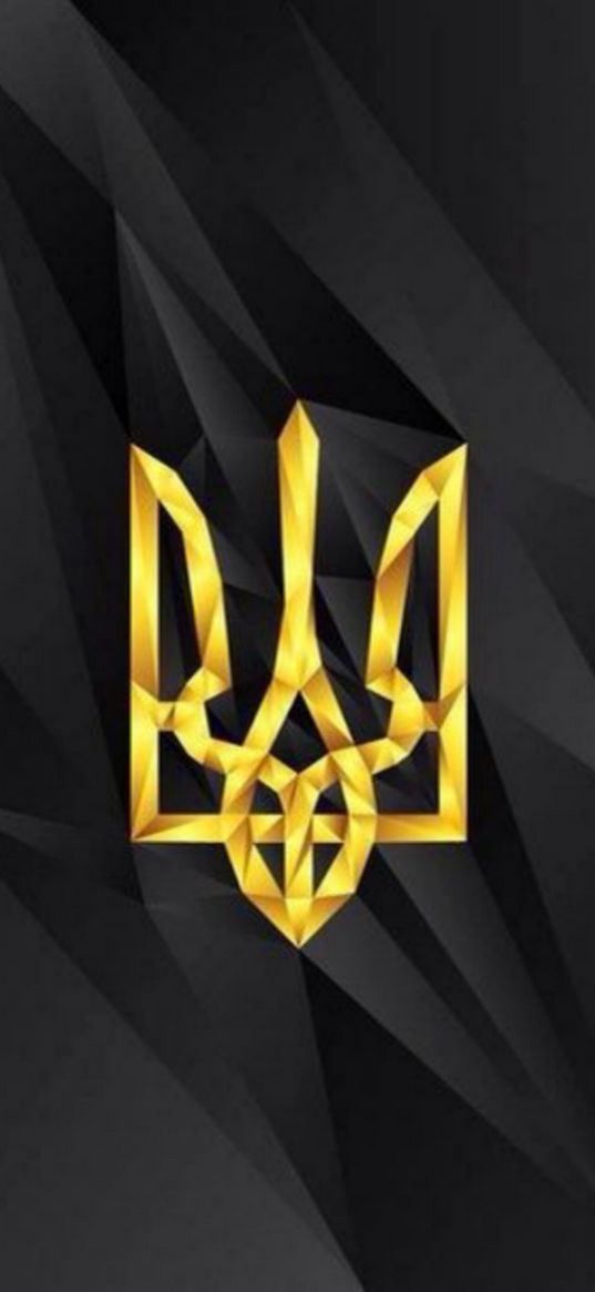 coat of arms of ukraine, ukraine, gold, black background