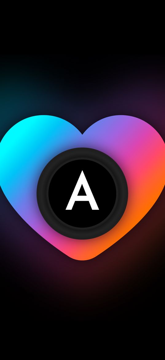 heart, letter a, a, multicolored, black background