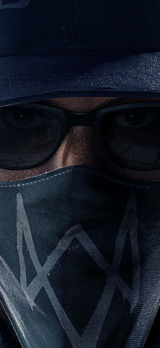 marcus holloway, watch dogs, game, guy, cap, glasses, mask, art