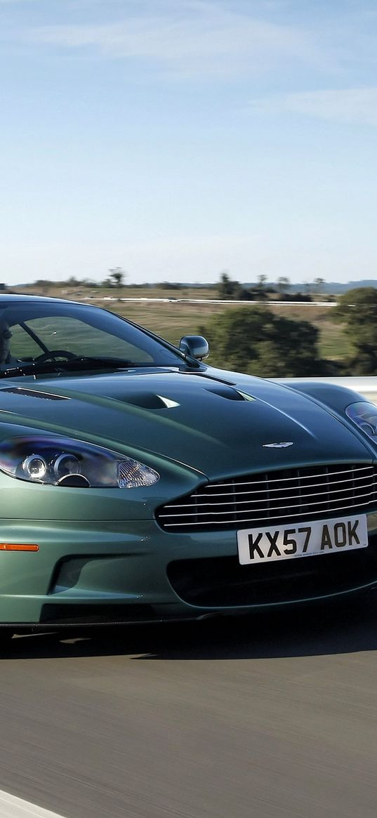 aston martin, dbs, 2008, green, front view, cars, speed