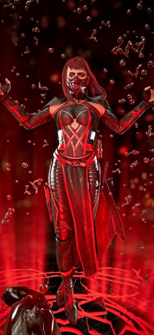 scarlet, mortal kombat, game, girl, witch, mask, red, art