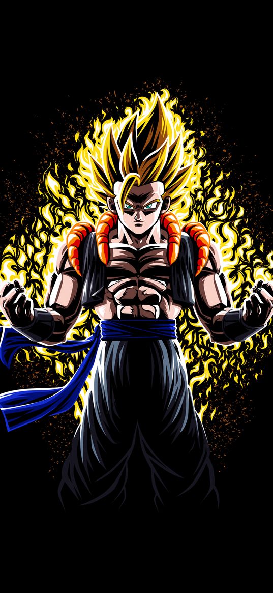 gogeta, dragon ball, anime, art, black background