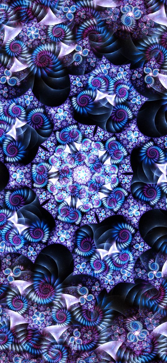 fractal, kaleidoscope, spirals, abstraction, blue