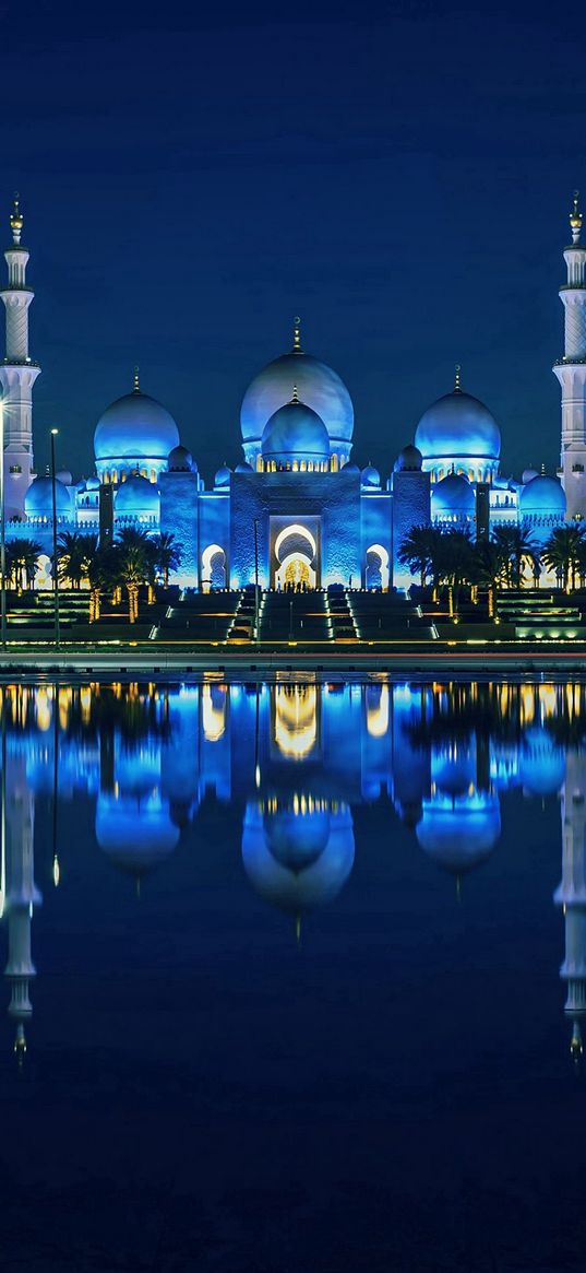 sheikh zayed mosque, architecture, water, blue