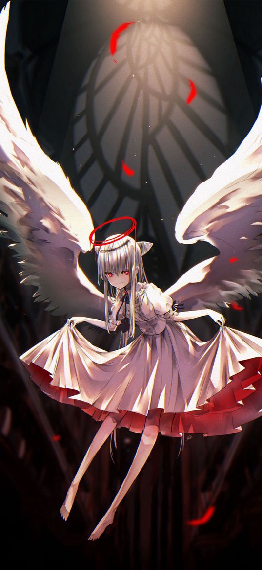 girl, anime, angel, devil, church, art