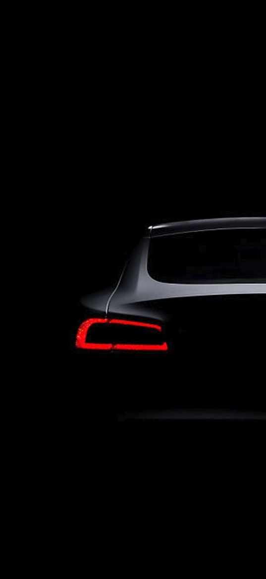 tesla, auto, black, rear lights, black background