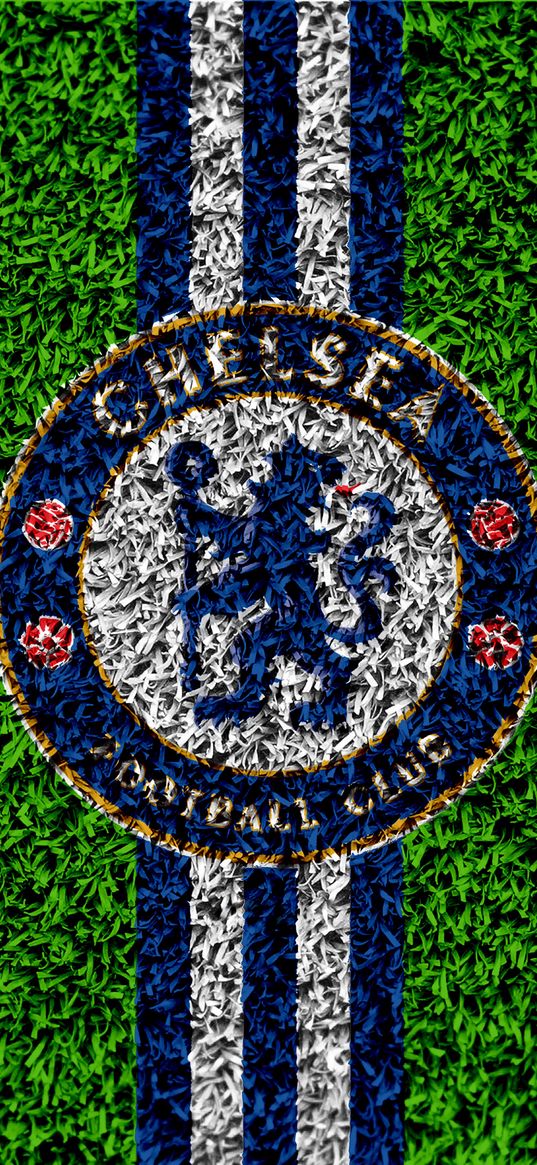 chelsea, football, logo, grass