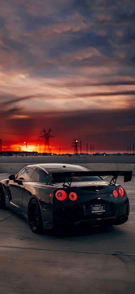 car, black, sunset, sky, sun