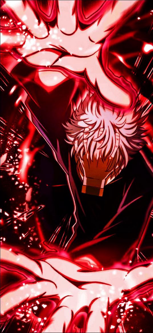 tomura shigaraki, boku no hero academia, anime, guy, hands, magic, red, art