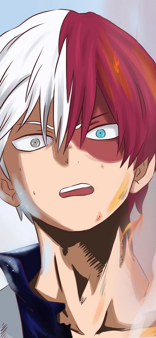 shoto todoroki, boku no hero academia, anime, guy, surprise, smoke, art