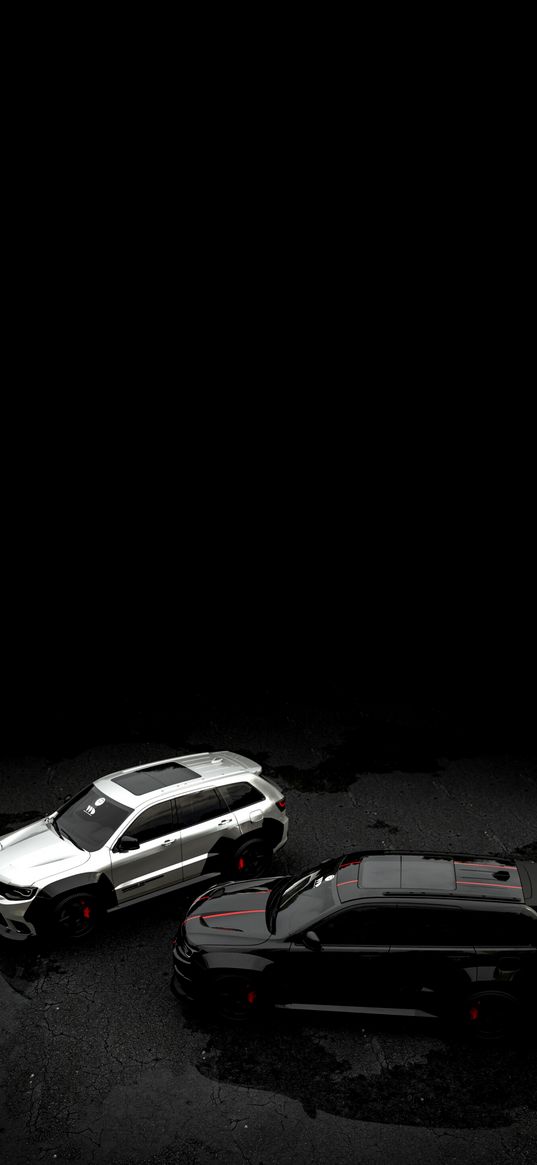 jeep, car, black, white, digital art