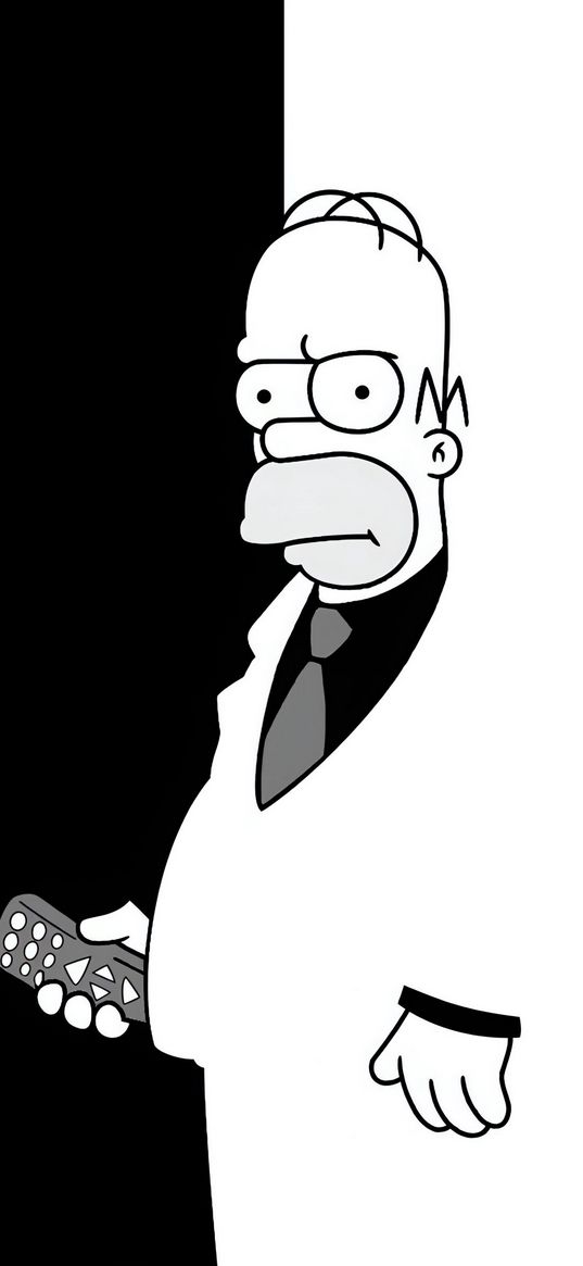 homer, the simpsons, animated series, black, white, art