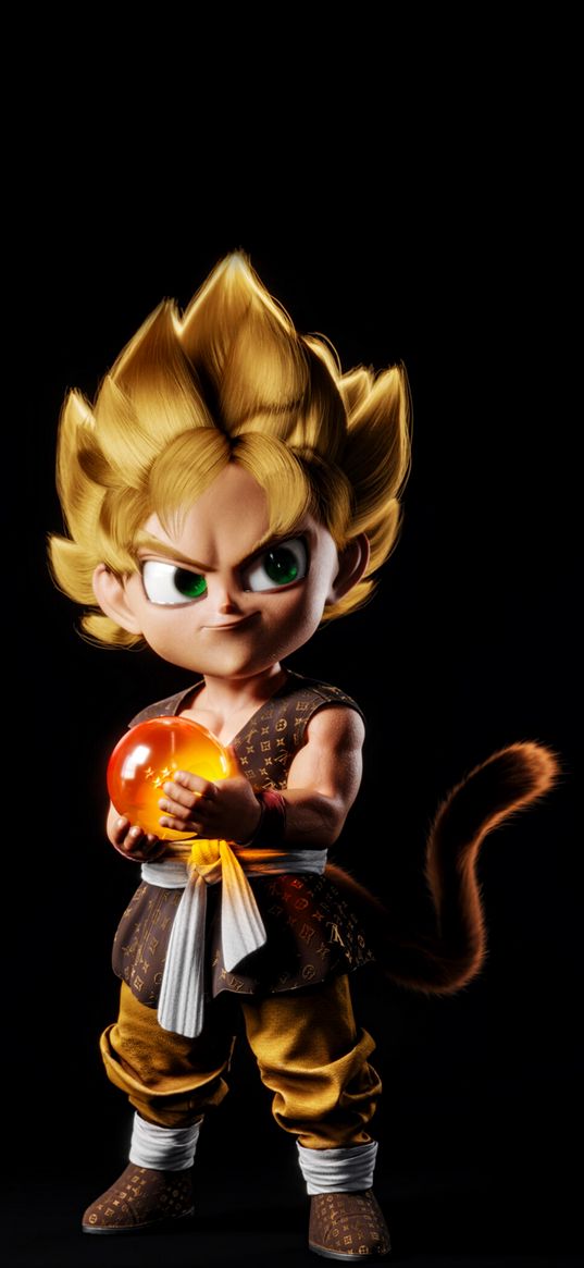 dragon ball, son goku, louis vuitton, chibi, black background, anime, art