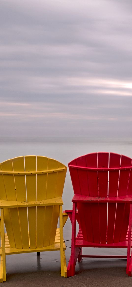 chairs, beach, sand, minimalism