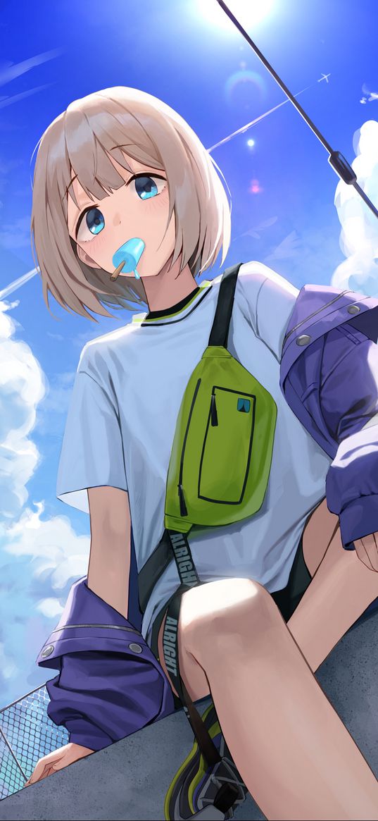 serizawa asahi, idolmaster, anime, girl, game, art, sky, cloud