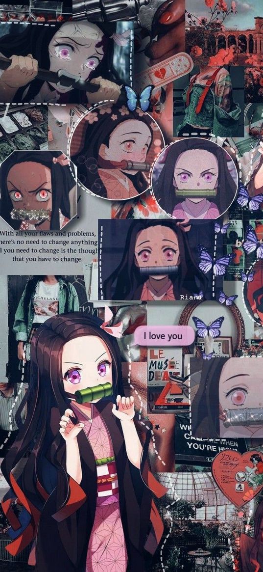 nezuko, demon slayer, anime, art, collage