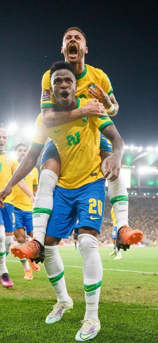 brazil national team, football players, football, joy, emotions, stadium, sports